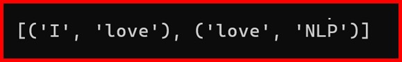 Picture showing the output of bigram in nlp